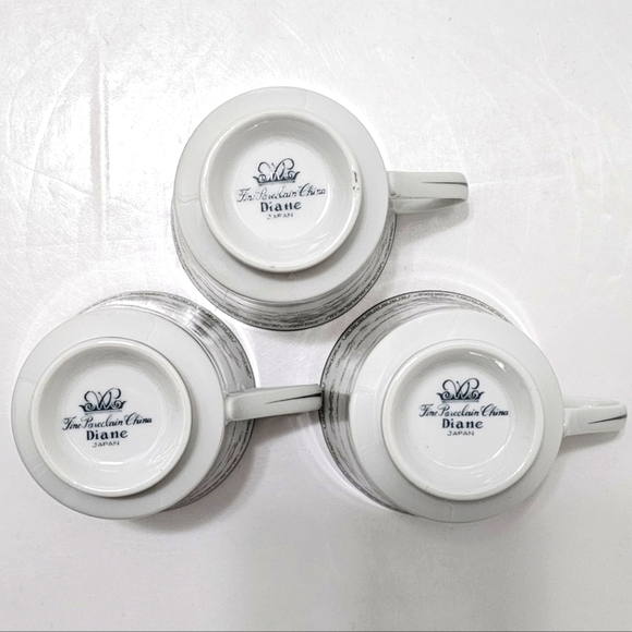 Diane by Fine China of Japan Blue Flower Scrolls - Set of 3 Footed Cups Only - Picture 11 of 16